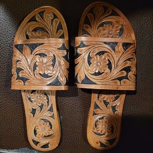 American Darling Tooled Leather Sandals - 8